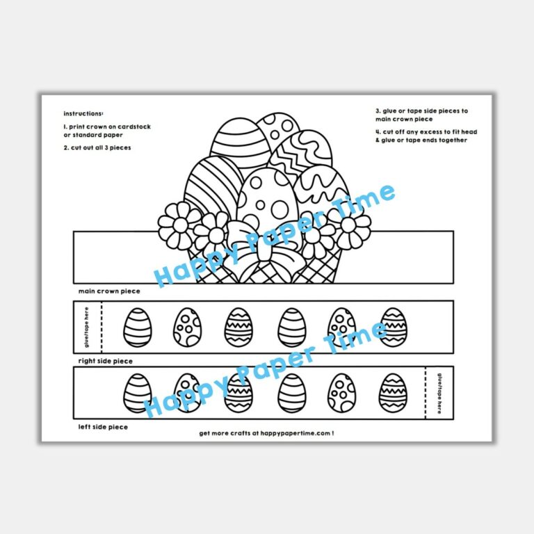 Easter Eggs Basket Paper Crown Headband Printable Easter Craft Coloring ...