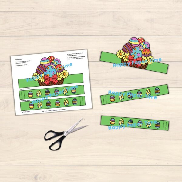 Easter Eggs Basket Paper Crown Headband Printable Easter Craft Coloring ...