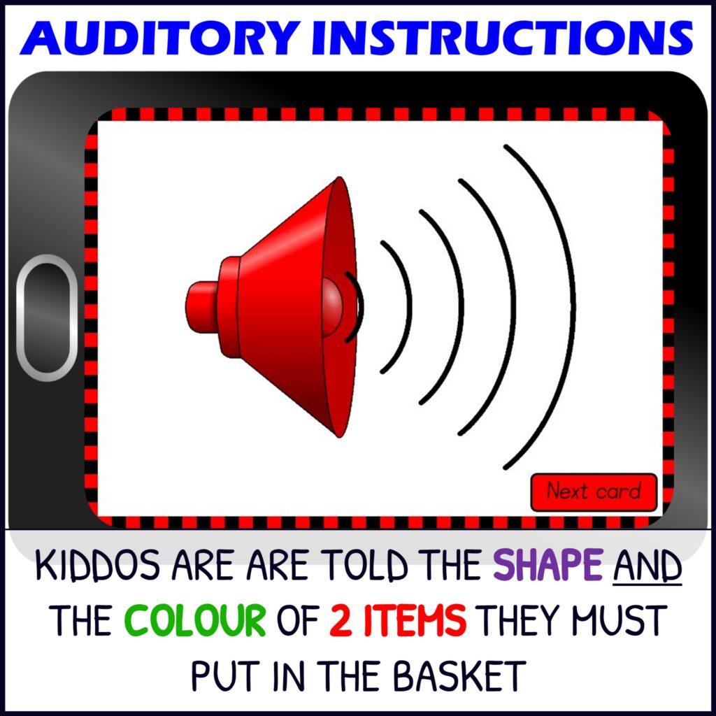 Auditory memory activity shapes and colors 3 made by teachers