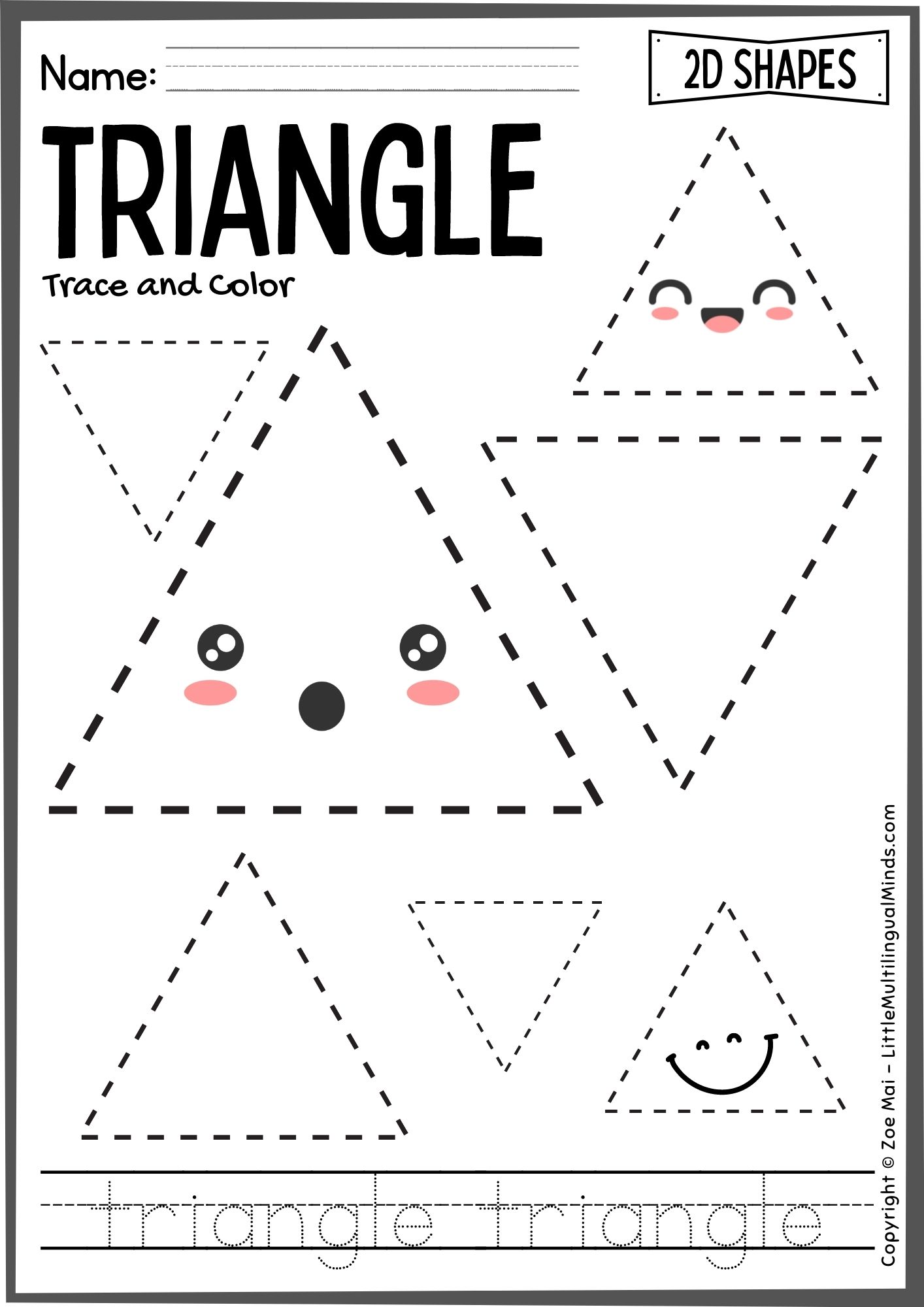 Kindergarten 2D Shapes Worksheet TRIANGLES Shape Sort Shape Hunt