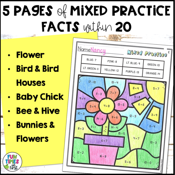 Spring Color by Number Math Worksheets - Addition and Subtraction ...