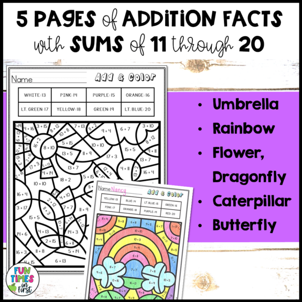 Spring Color by Number Math Worksheets - Addition and Subtraction ...
