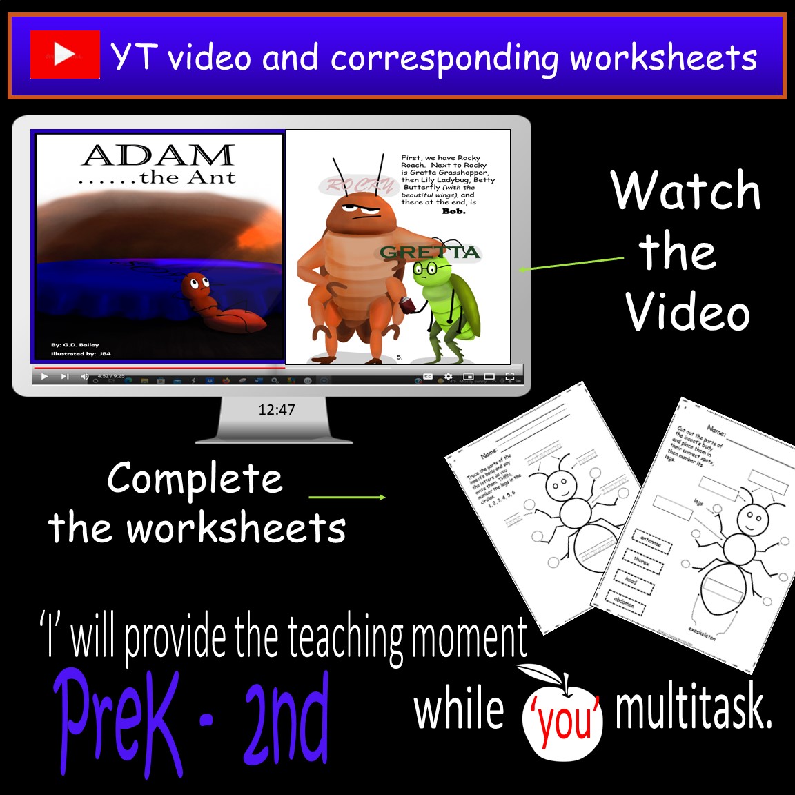 Insects for kids pk 2 yt story corresponding worksheets made by