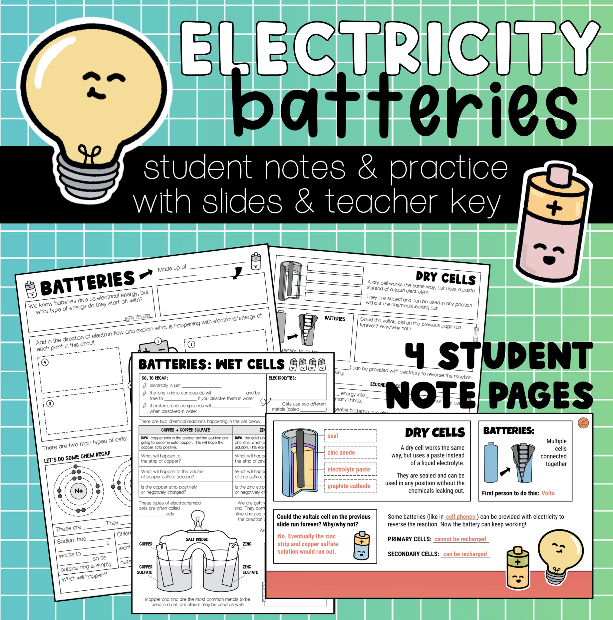Batteries Notes and Practice (ions, electrolytes, voltaic cells) | Made ...