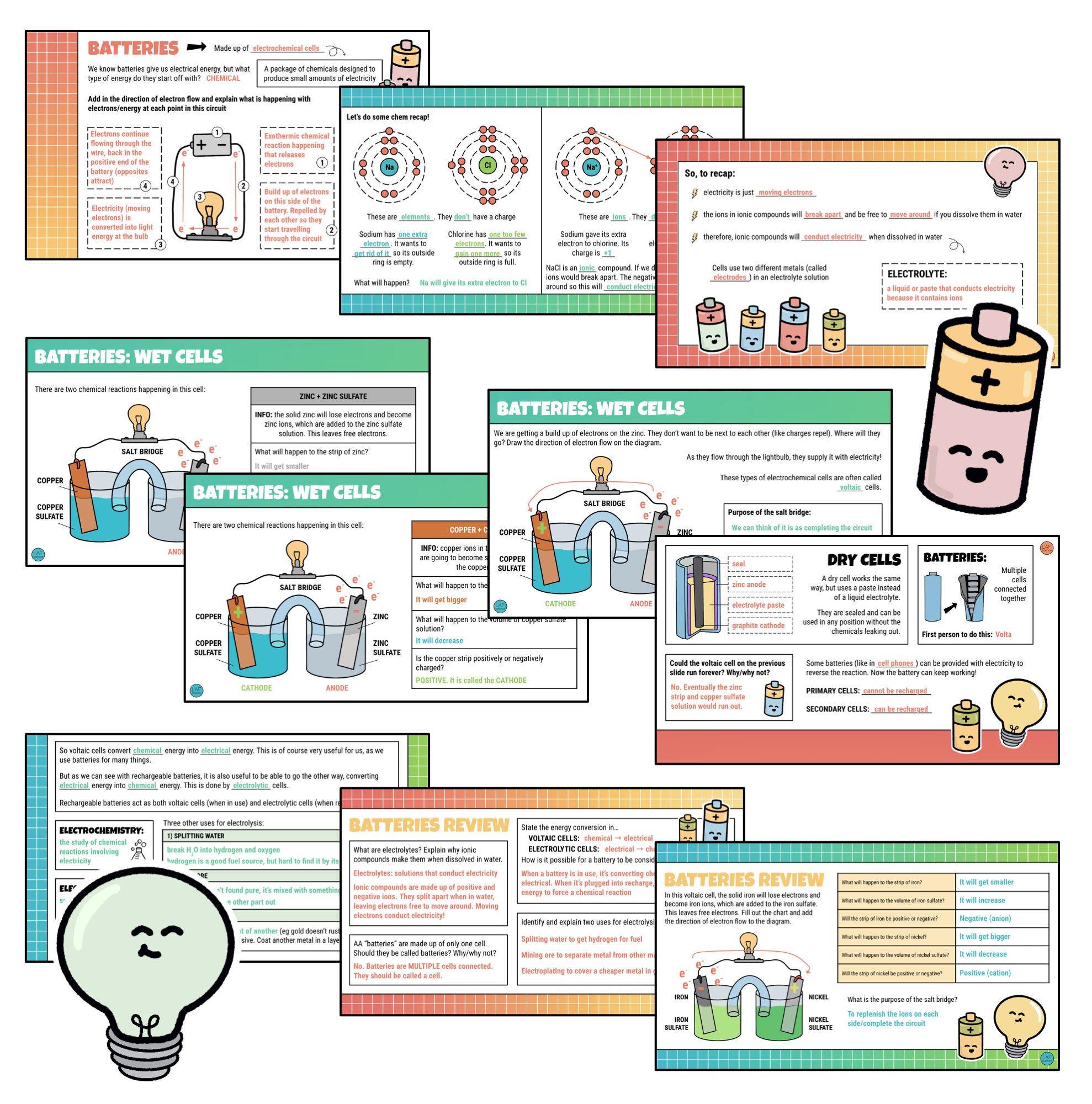 Batteries Notes and Practice (ions, electrolytes, voltaic cells) Made