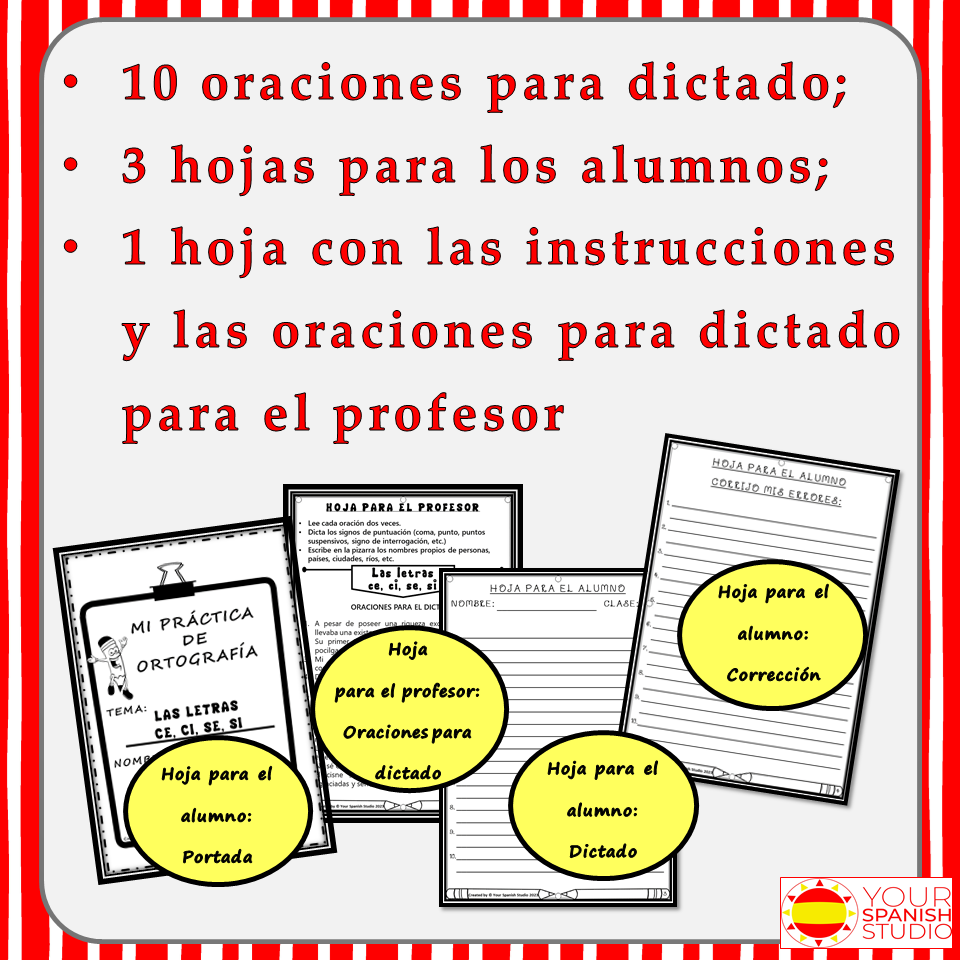 Spanish spelling dictation No prep Week 10 Las letras Ce, Ci, Se, Si