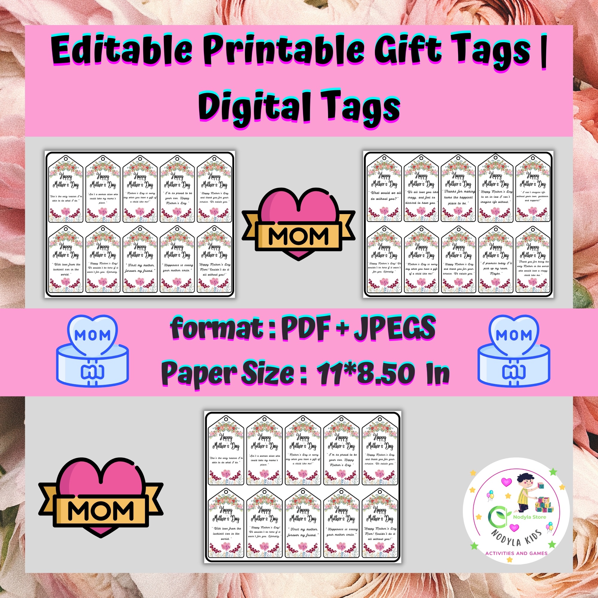 Mothers Day Tags | Editable Printable Gift Tags | Digital Tags | Made ...