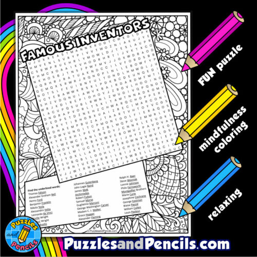 Famous Inventors Word Search Puzzle with Coloring | Wordsearch | Made ...