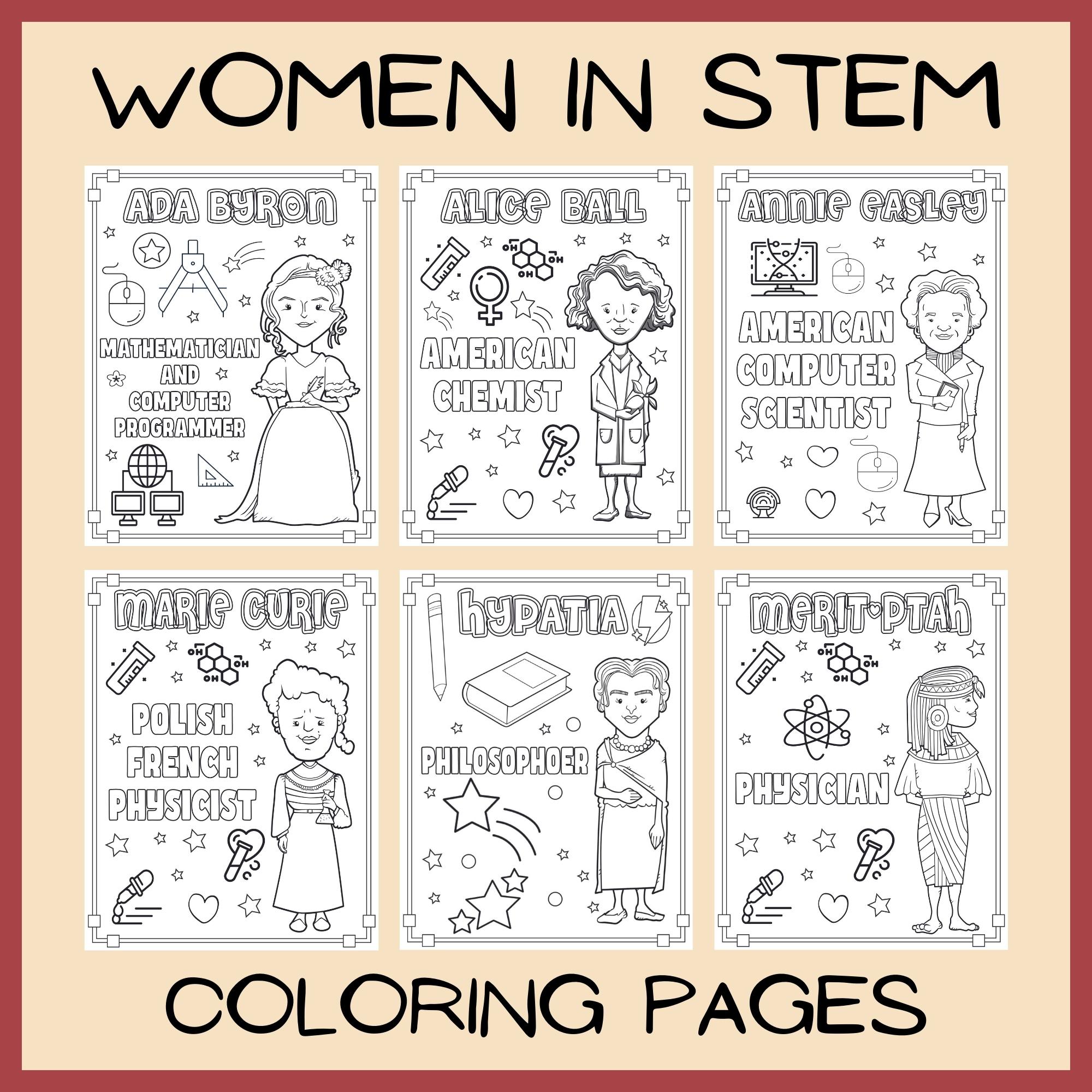 Women's History Month Coloring Sheets | Famous Women In STEM Coloring Pages Set | Women In History