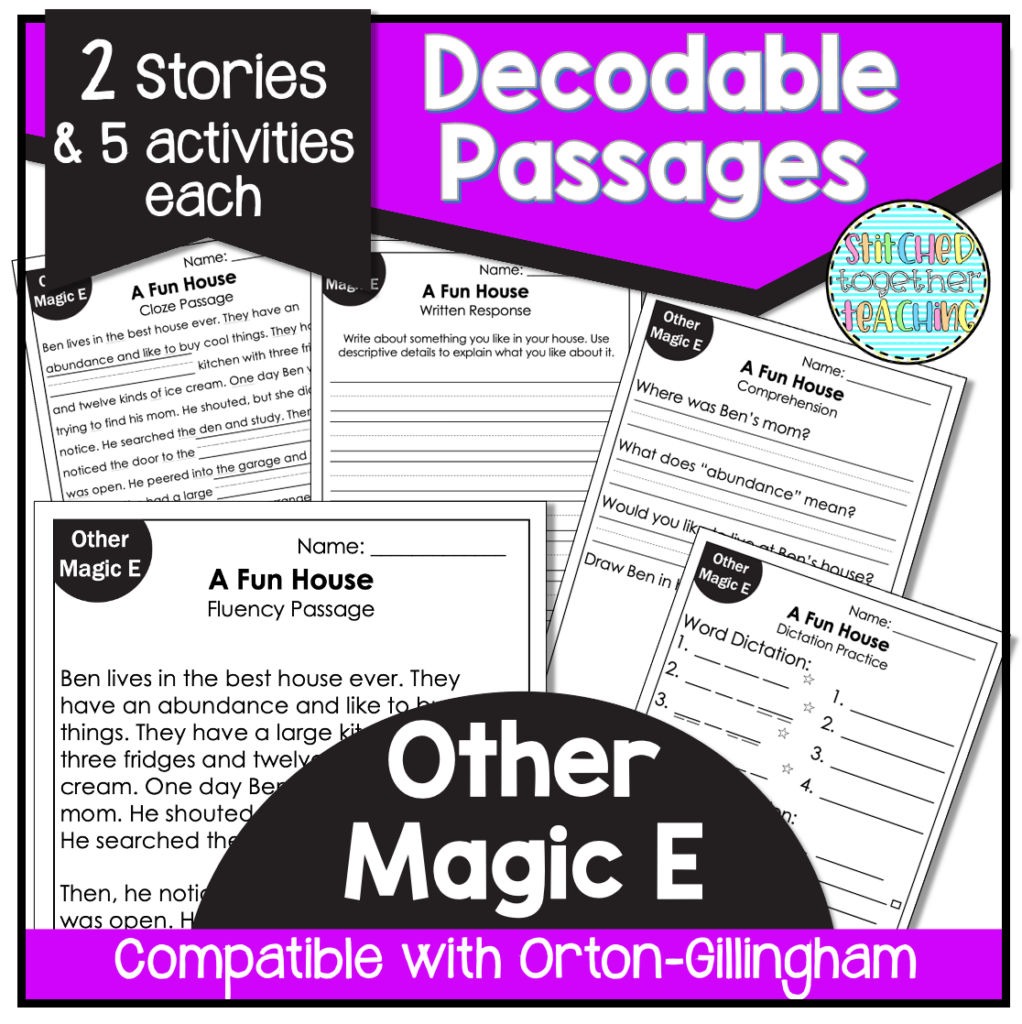 Decodable Reading Passages Magic E Other Uses- Orton Gillingham | Made ...