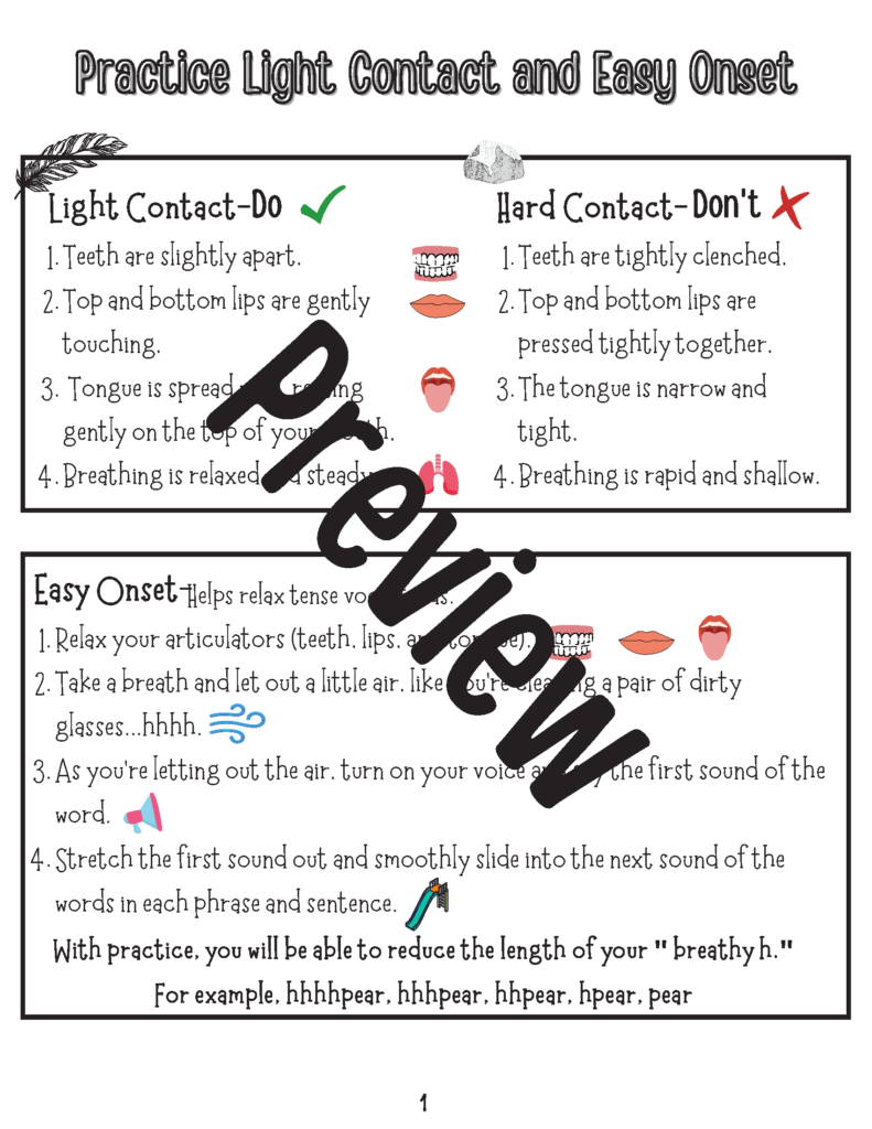 Stuttering Strategies Easy Onset Light Contact Practice Speech Therapy Stuttering Strategies Easy Onset Light Contact Practice Speech Therapy