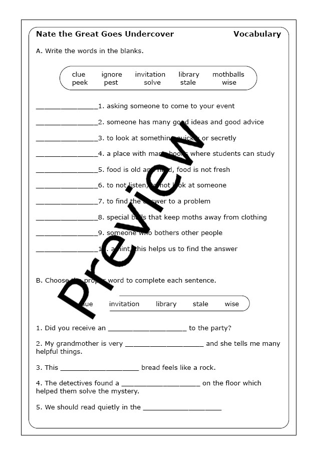 "Nate the Great Goes Undercover" worksheets Made By Teachers