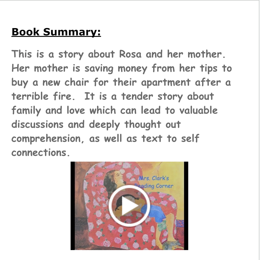 A Chair for My Mother by Vera B. Williams Reading Comprehension