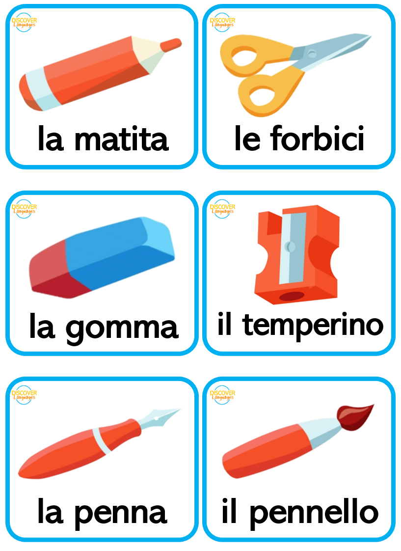 Beginner Italian Flashcards Stationery & Classroom Objects Made By