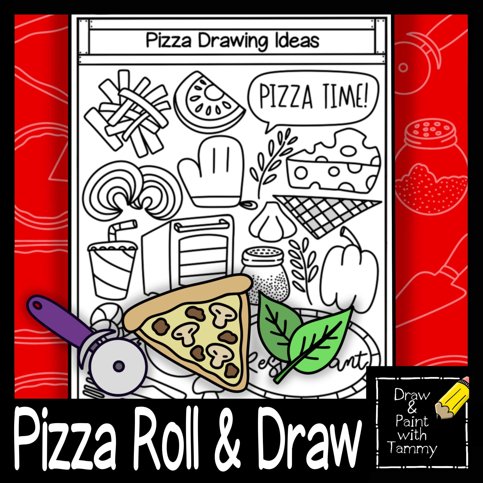 Roll a pizza roll and draw pizza theme drawing art game Art sub lesson