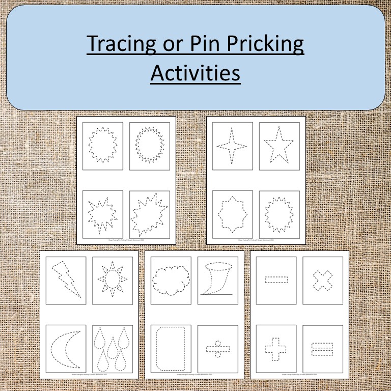 Shape Pin Pricking, Tracing, and/or Cutting Work Resource Montessori Preschool
