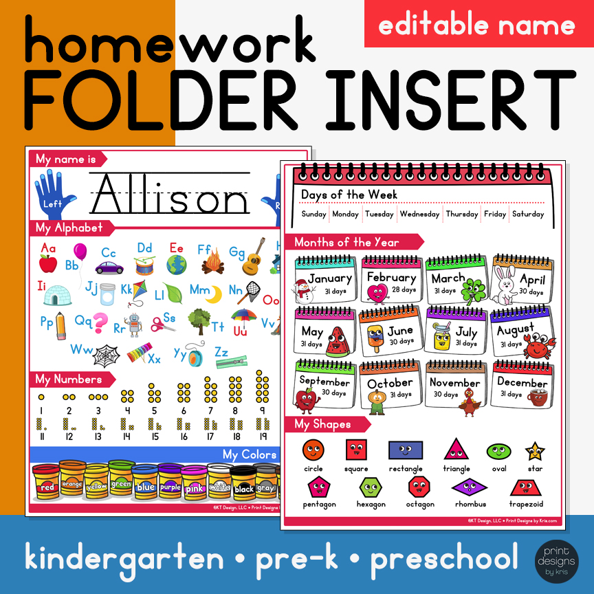 Folder Insert For Kindergarten Or Preschool Homework Folder Insert Folder Insert For Kindergarten Or Preschool Homework Folder Insert