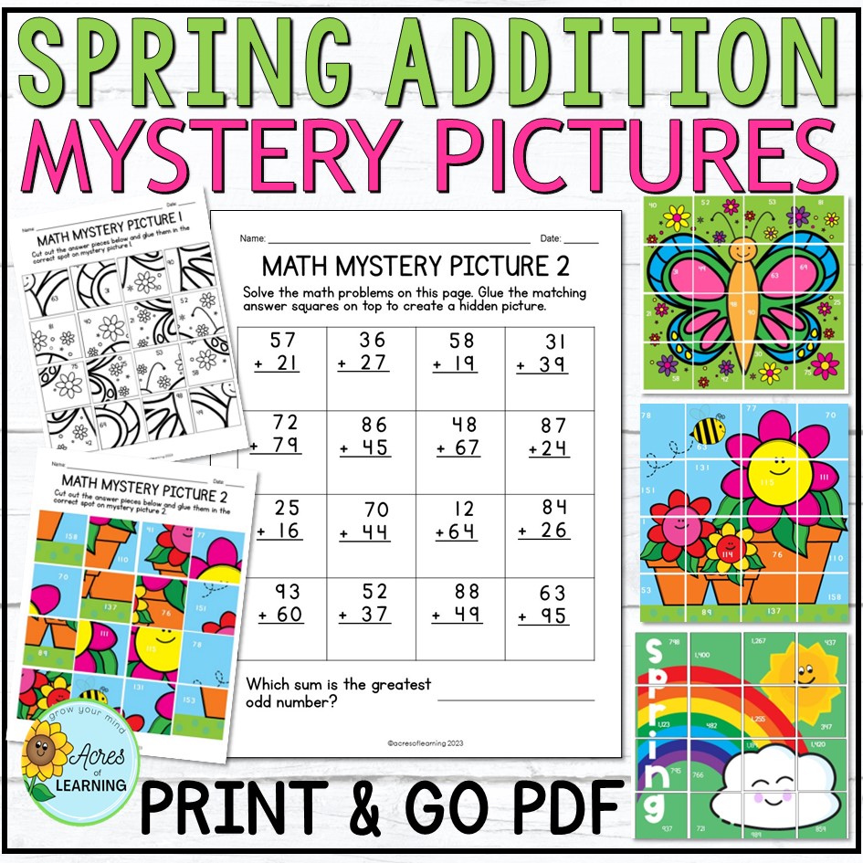 Spring Math Mystery Picture | Addition Cut and Paste Activity