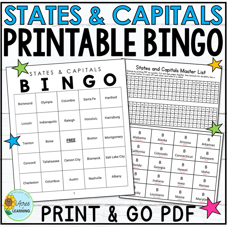 States and Capitals Bingo Game | Listening Activity