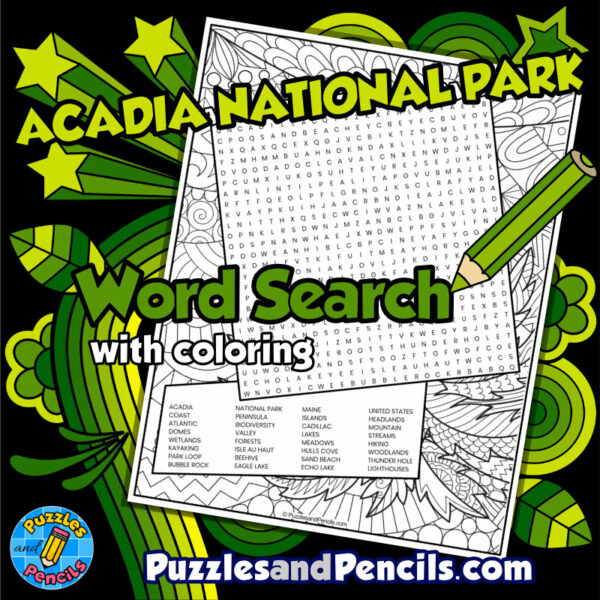 Acadia National Park Word Search Puzzle with Coloring | Wordsearch ...