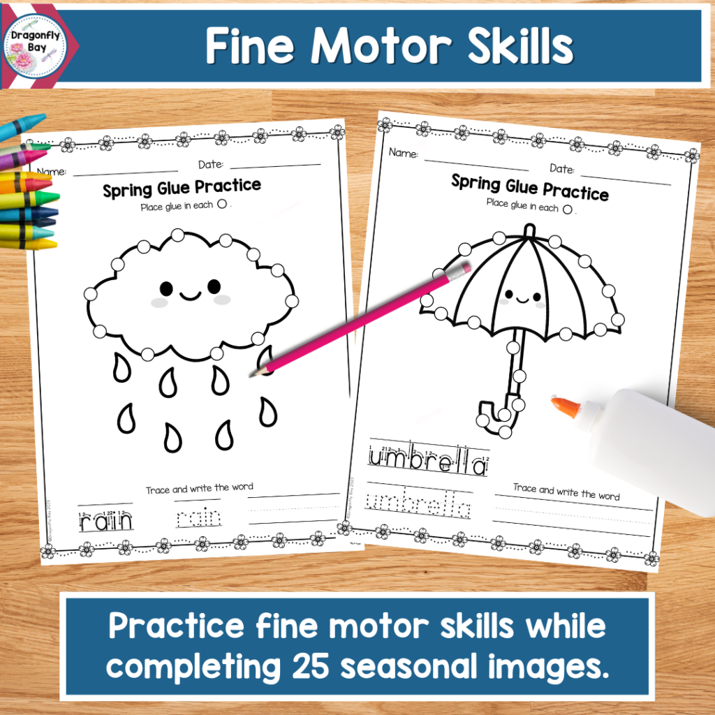 Spring Fine Motor Glue Practice and Tracing Vocabulary Made By Teachers
