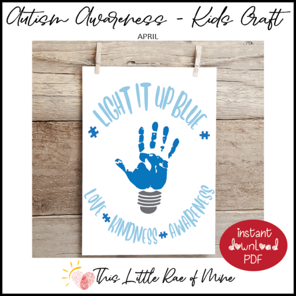 Light it up blue autism lightbulb Handprint Art Keepsake