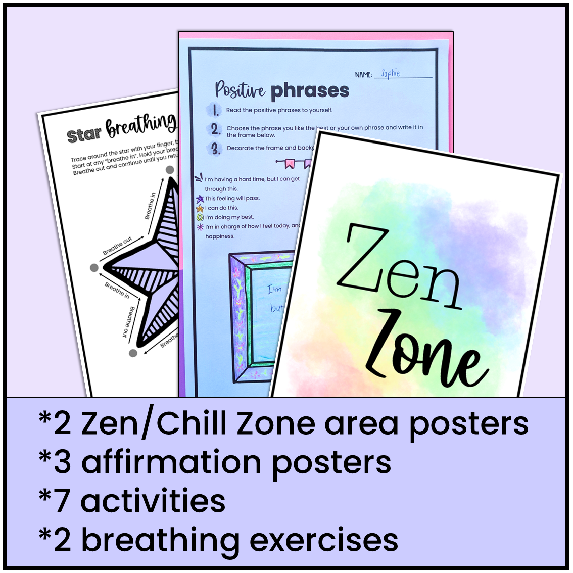 SEL Zen Zone Calm Corner Posters Activities Upper Elementary Middle