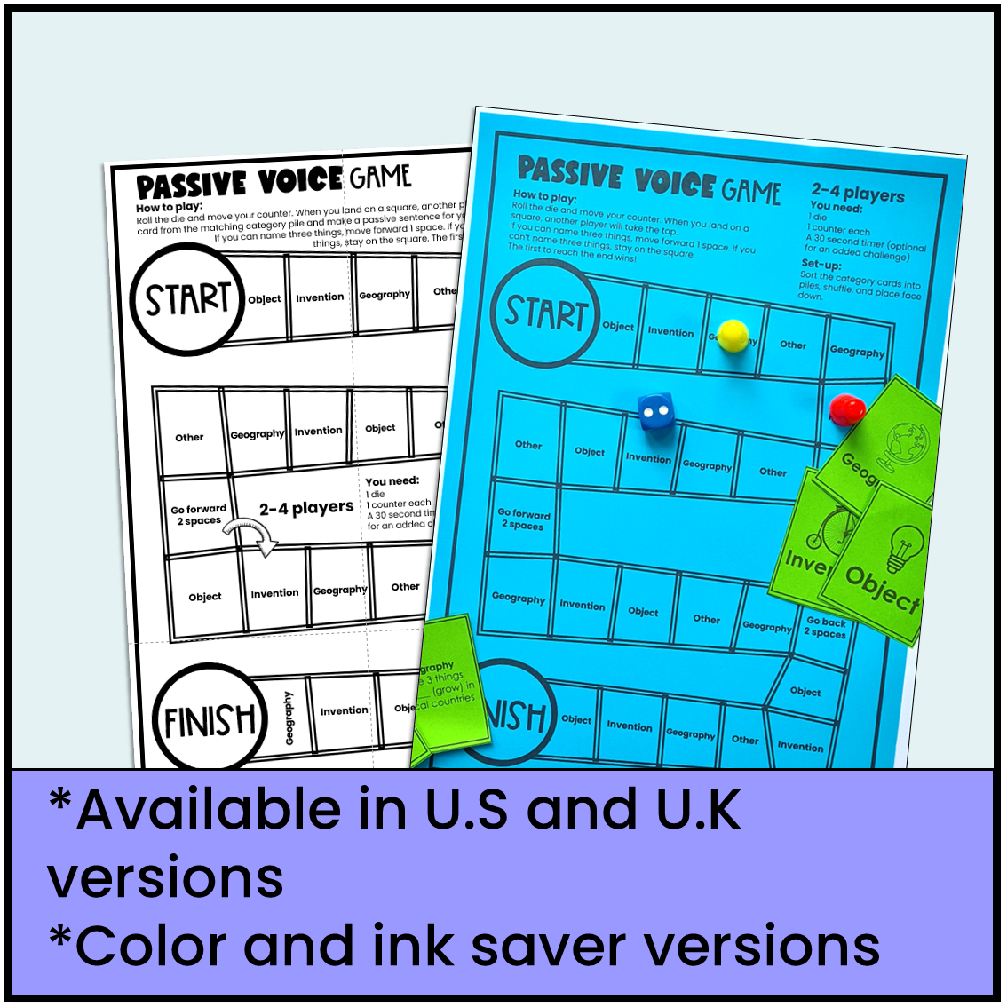 Passive Voice Board Game Practice Activity 7th, 8th, 9th, 10th Grade