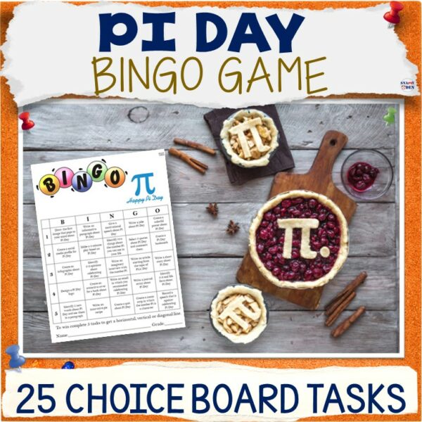 Pi Day Activities Bingo Game March 14 NO PREP Choice Board with Fun Tasks Made By Teachers