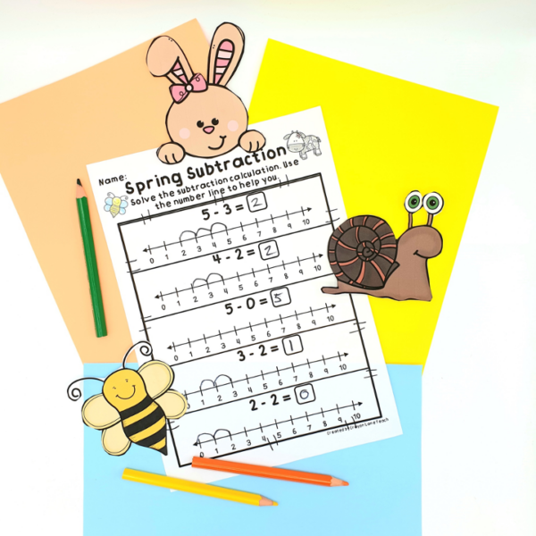 Spring Subtraction with a Number Line Worksheets Kindergarten 1st Grade ...