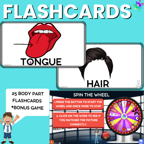 Body Part Vocabulary Flashcards and game ESL Learning, Distance Learning Made By Teachers