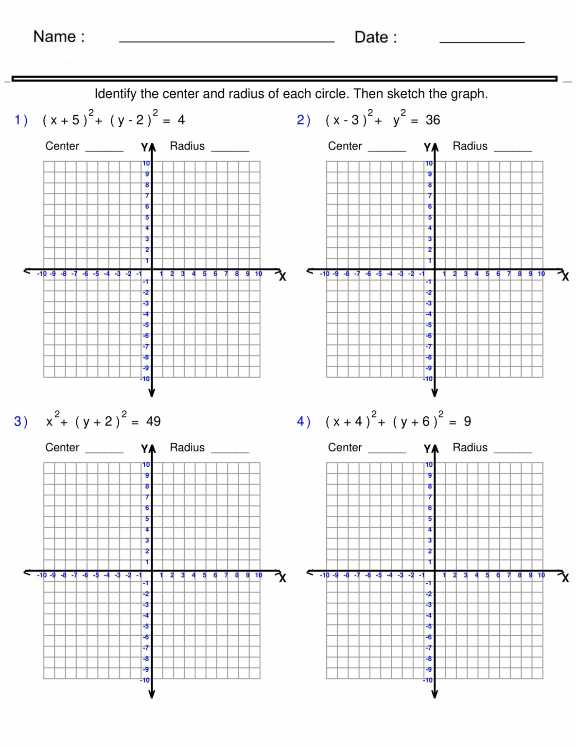 Graphing Equation of a Circle - Circle Worksheets - Made By Teachers