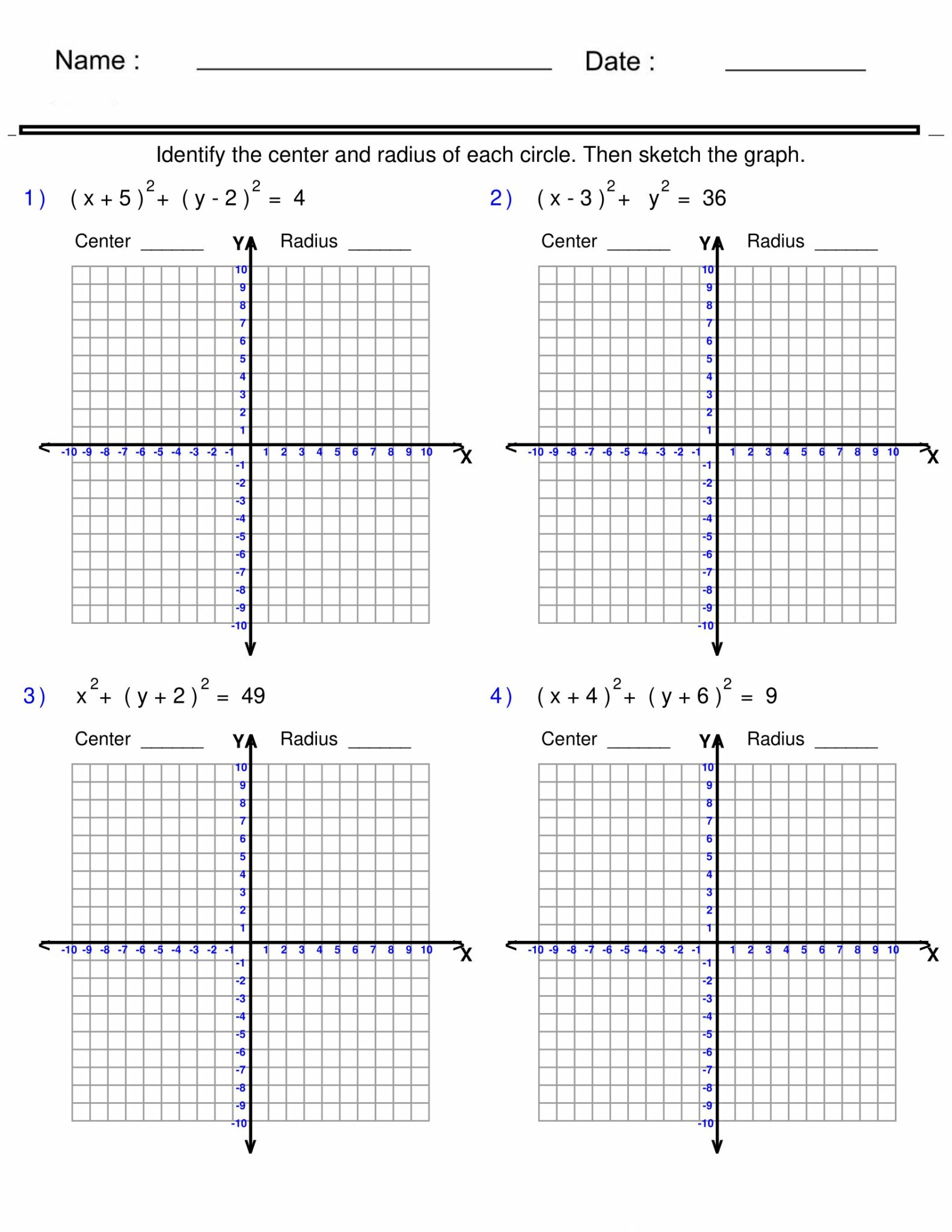 Graphing Equation of a Circle - Circle Worksheets - Made By Teachers