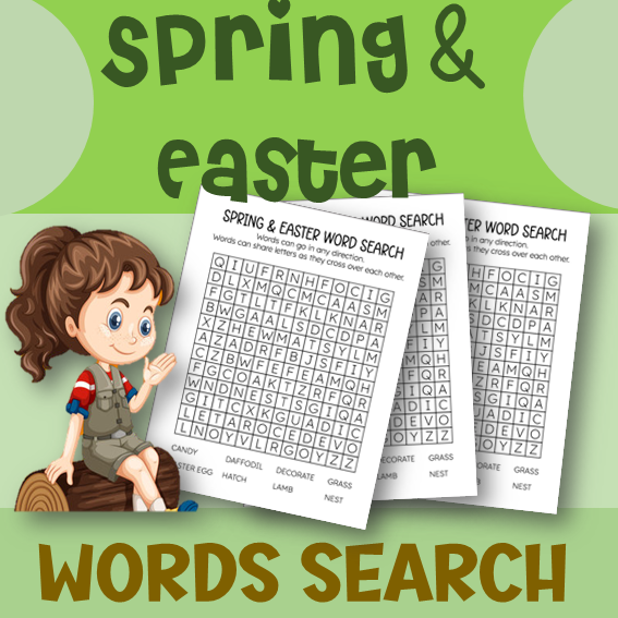 Hop into Spring" Easter and Spring Themed Word Search for Kids and