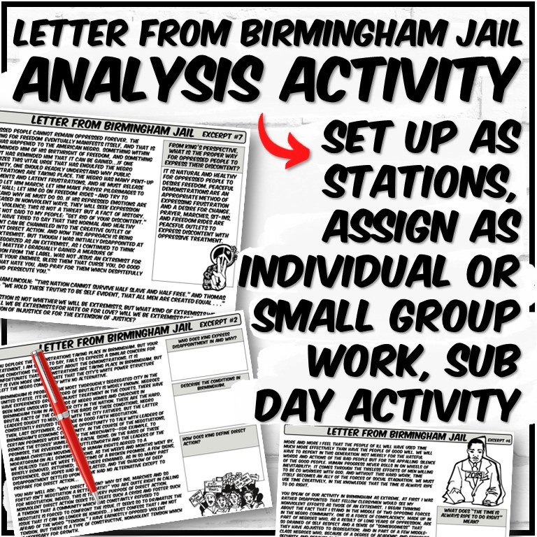 Letter from Birmingham Jail Close Read and Hexagonal Thinking Graphic Organizer
