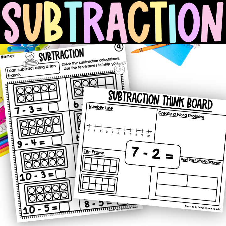 Subtraction Strategies Worksheets Number Line Ten Frames Word Problems