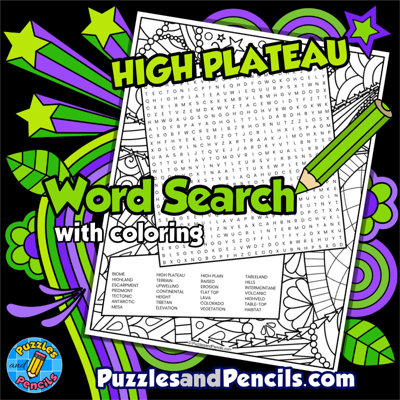 High Plateau Word Search Puzzle with Coloring | Biome Wordsearch