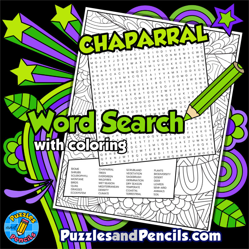 Chaparral Word Search Puzzle with Coloring | Biome Wordsearch