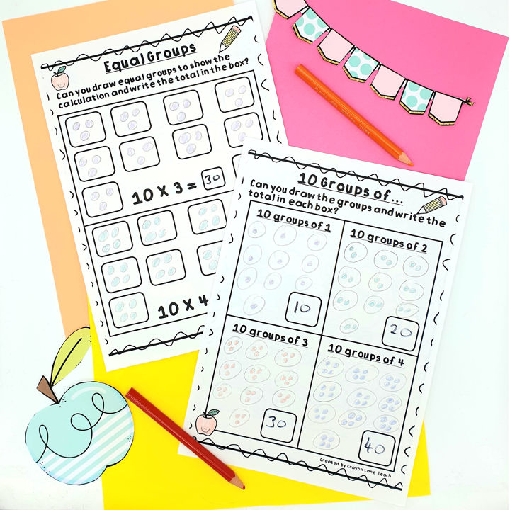 Multiplication Multiply by 10 Arrays, equal groups, counting in 10s 1st ...