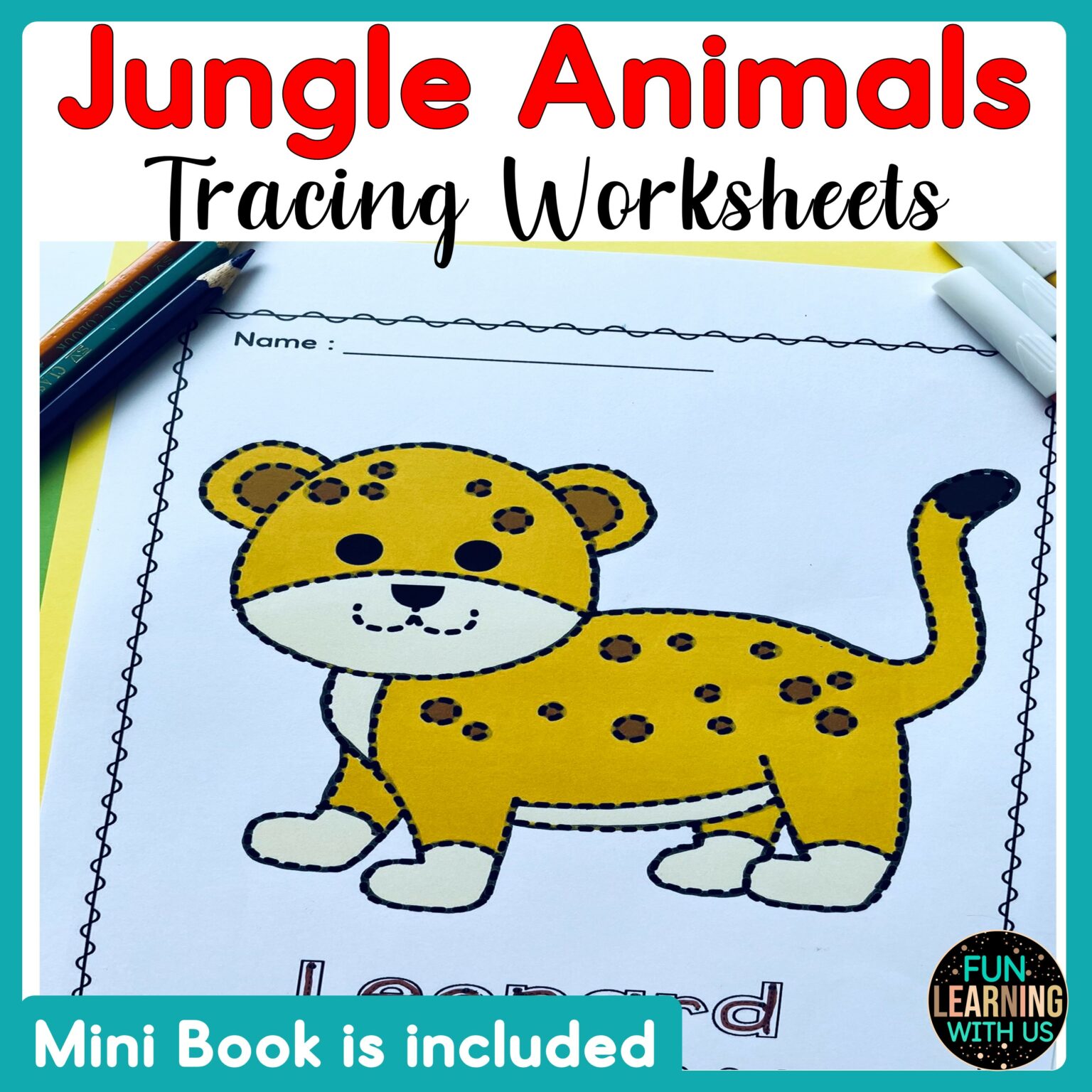 Jungle Animals Picture Tracing & Coloring Fine Motor Worksheets Made