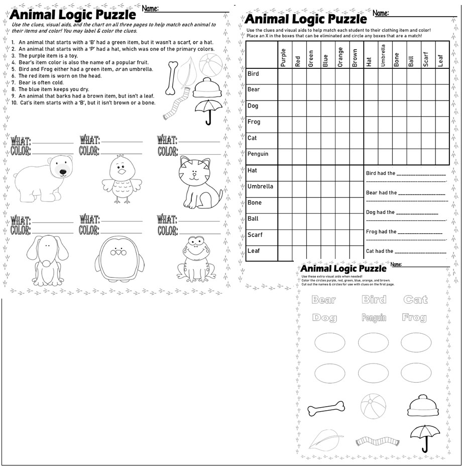 Animal Logic Puzzle Graph Reasoning Critical Thinking Skills Math