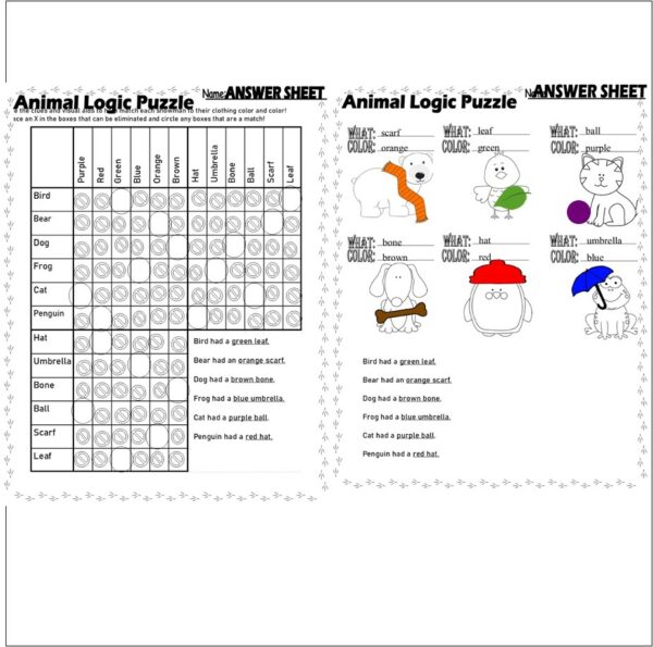 Animal Logic Puzzle Graph Reasoning Critical Thinking Skills Math