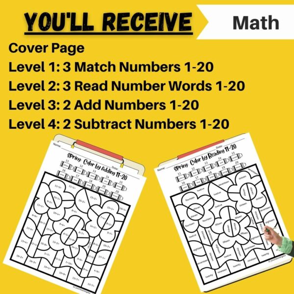 Spring Color By Code Math Literacy Worksheets (4 Differentiated Levels ...