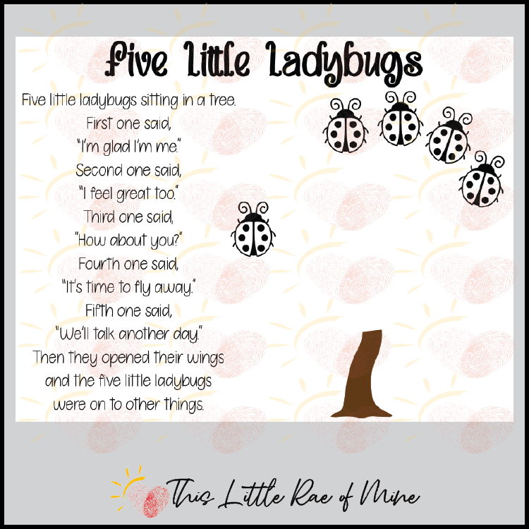 Five Little Ladybugs Spring Poem handprint Art Keepsake