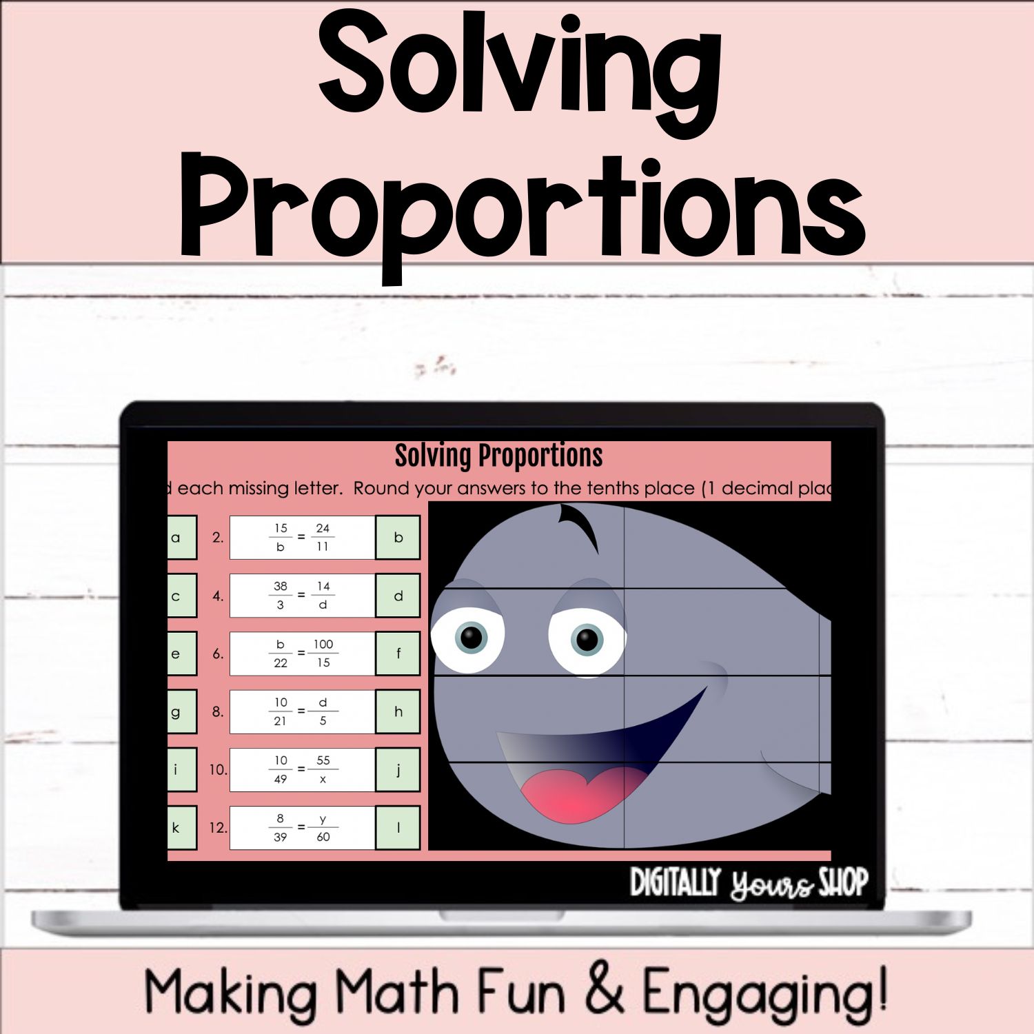 Solving Proportions Self-Checking Mystery Puzzle Picture Digital Activity