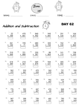 Addition and Subtraction Worksheets, 100 days of practice tests,3rd ...