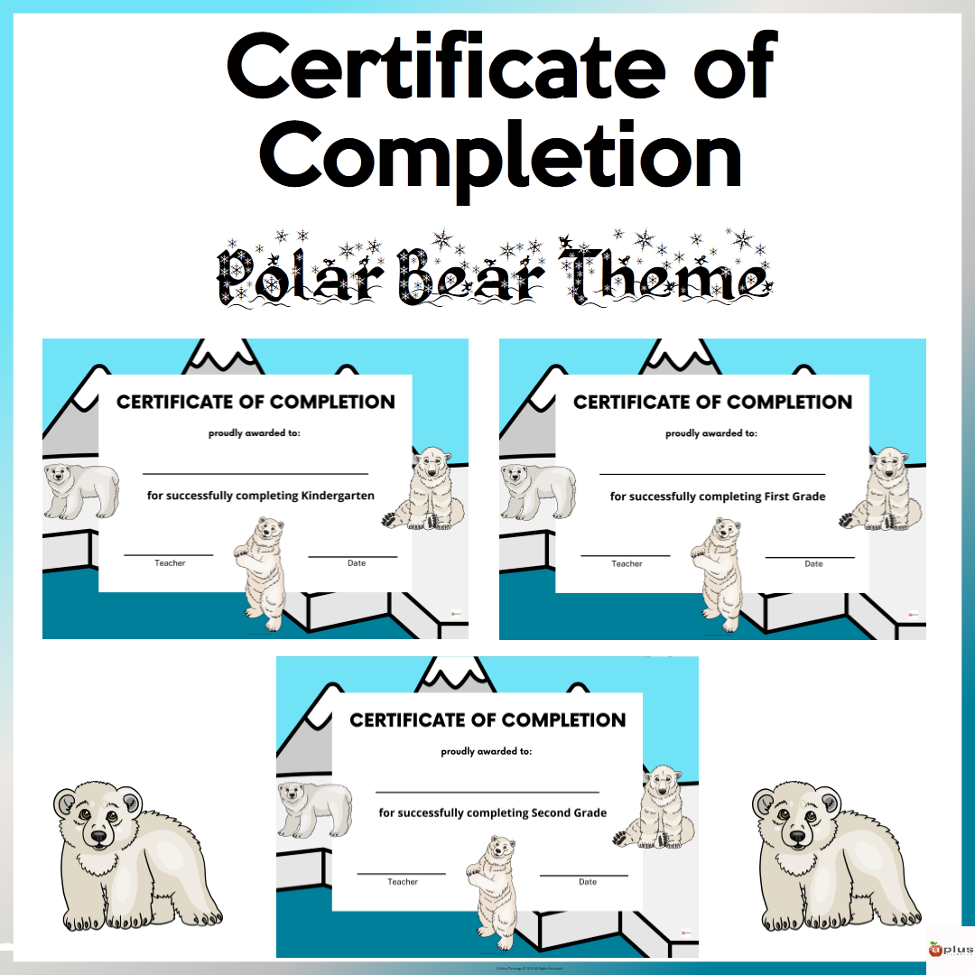 Editable Certificate of Completion Polar Bear Theme