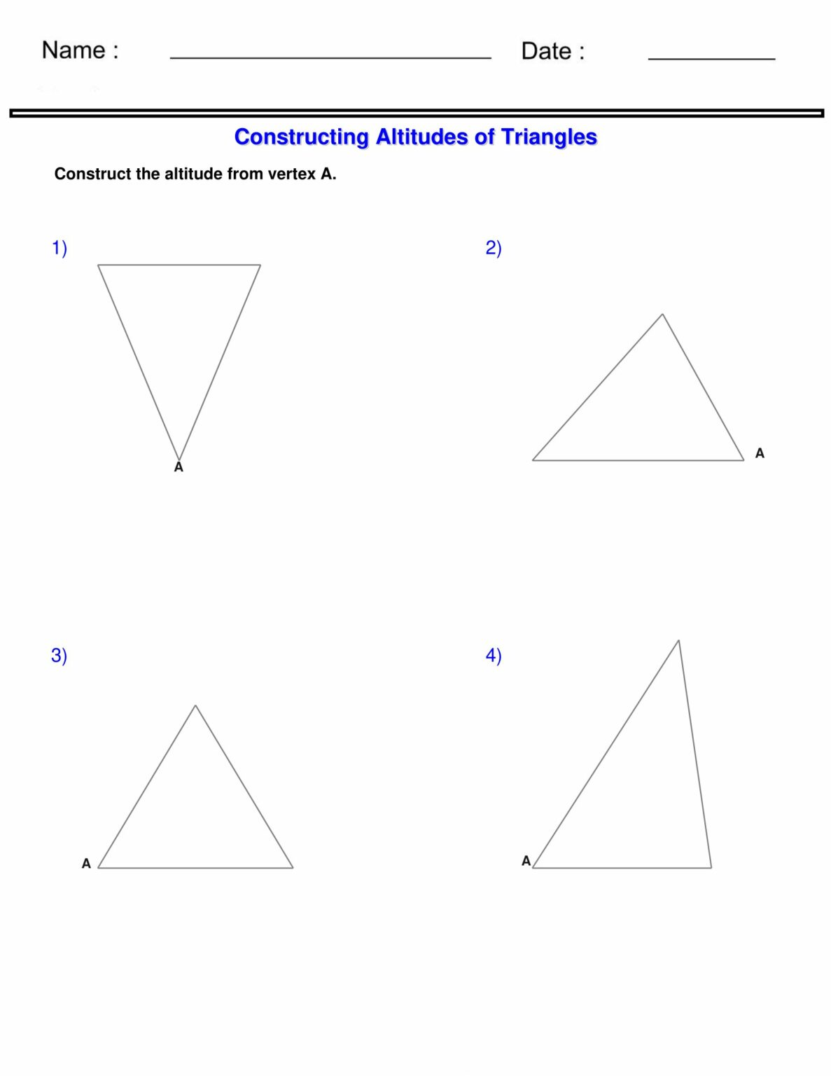 Constructing Altitudes of Triangles worksheet Construct the altitude
