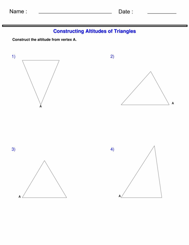 Constructing Altitudes of Triangles worksheet Construct the altitude