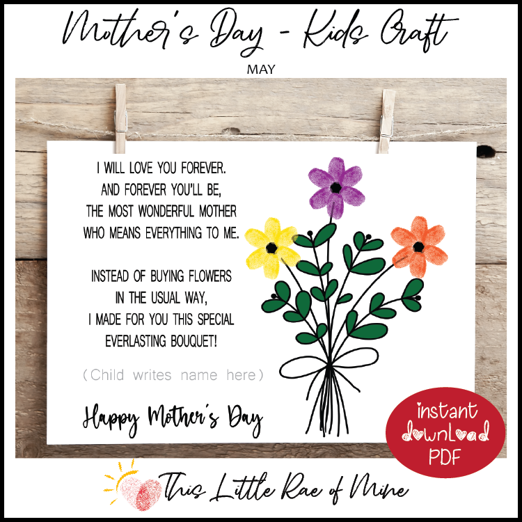 Mother's Day - Everlasting Bouquet - Flower - Fingerprint Art - printable
